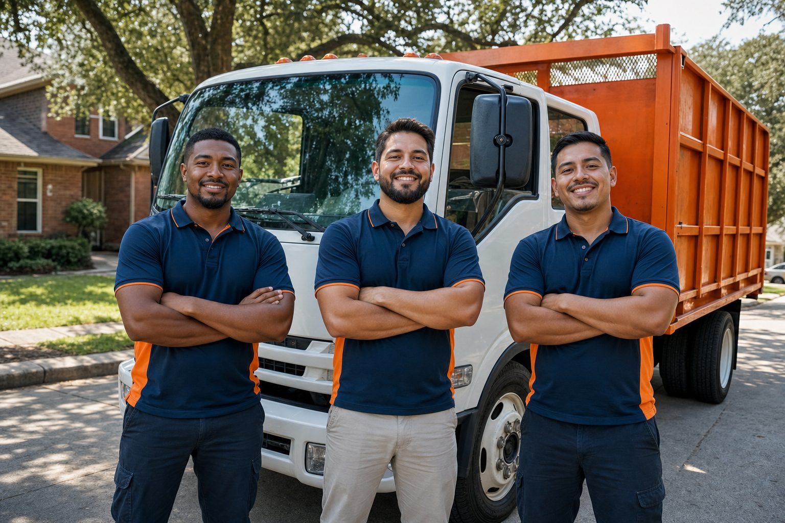 Junk Services Houston local junk removal team beside their truck